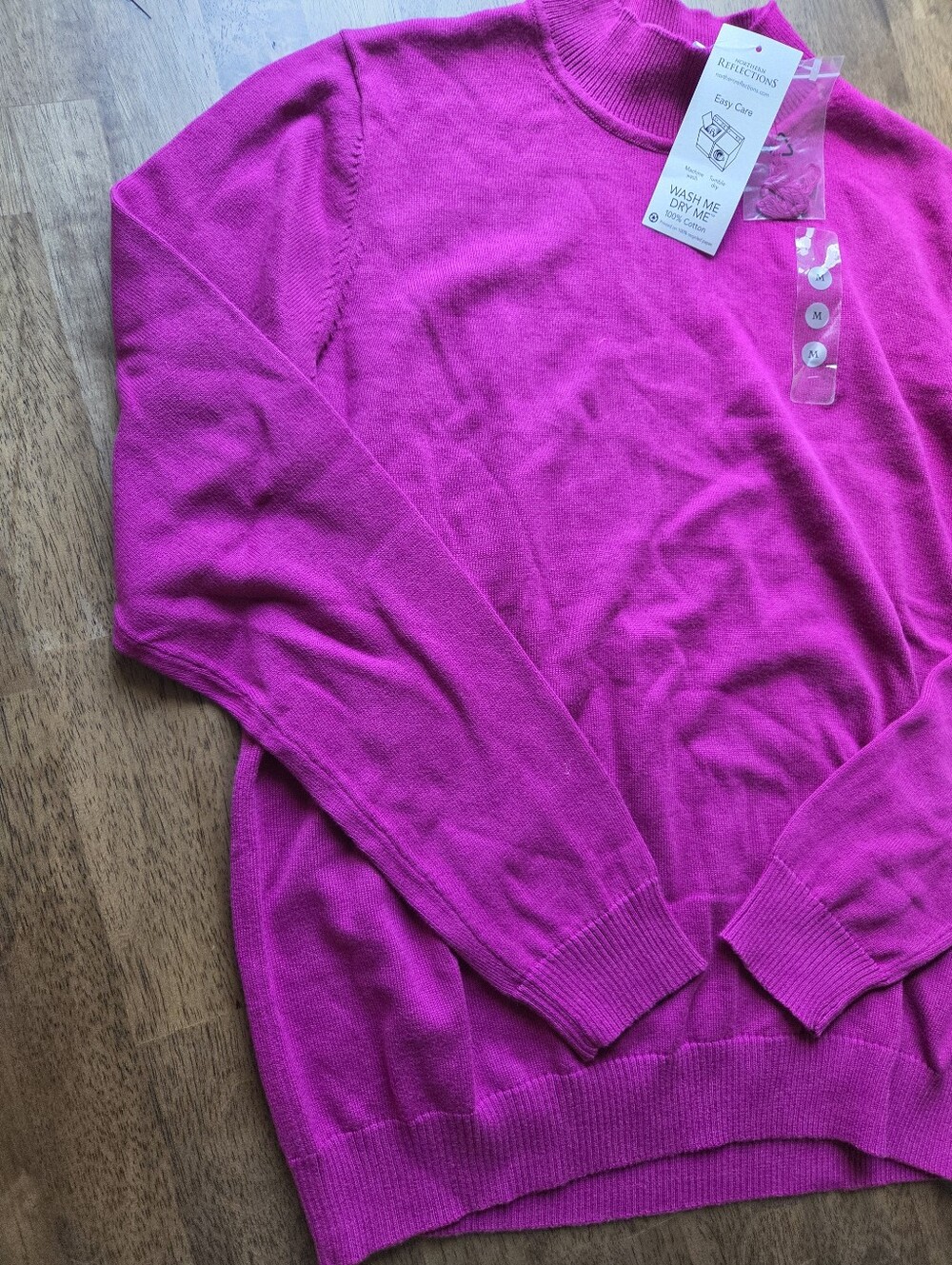 100% Cotton Northern Reflections Magenta Mock Neck Knit Sweater